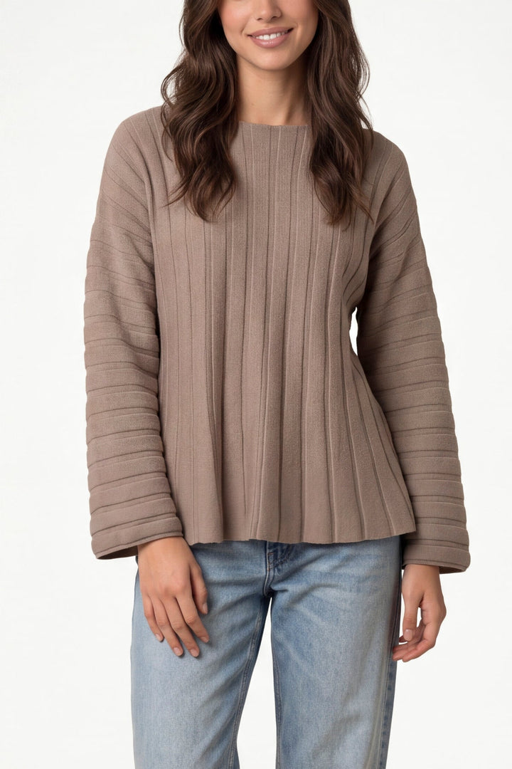 Sian Mocha Rib Knit Peplum Hem Top