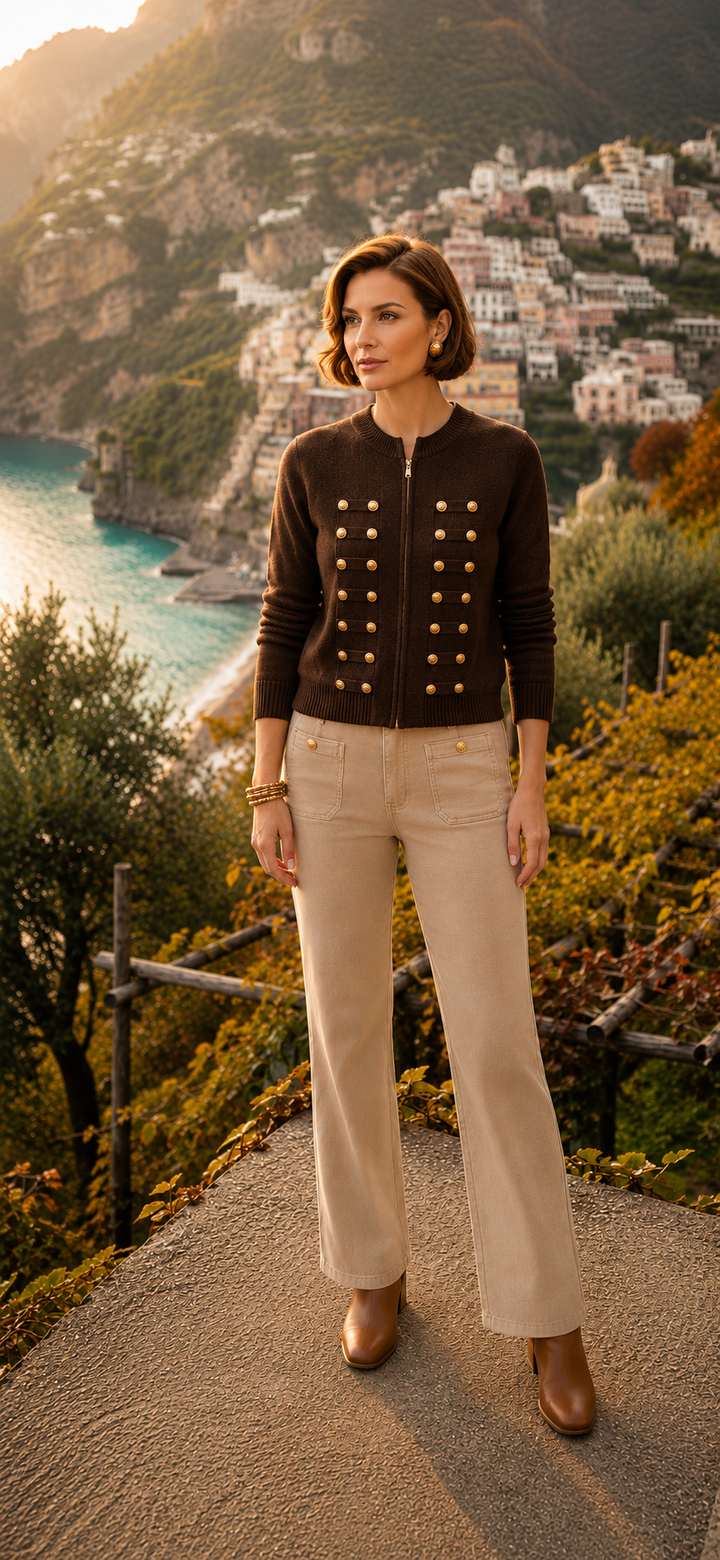 Tilly Cream Front Pocket Gold Button Jeans