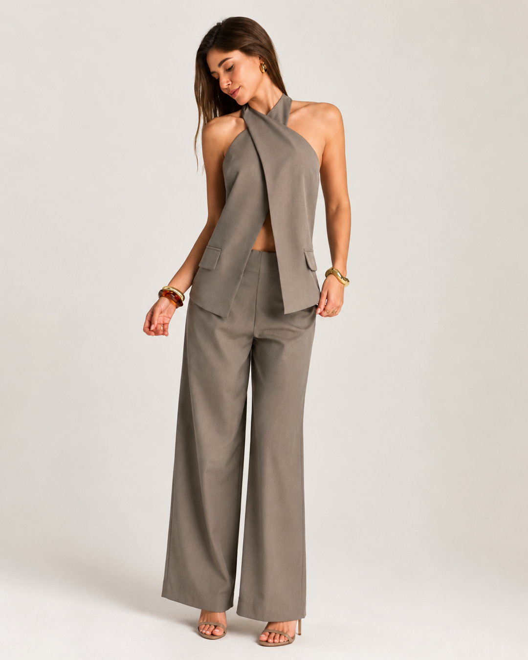Anya Cross Front Waistcoat Top &amp; Trouser Co Ord Set