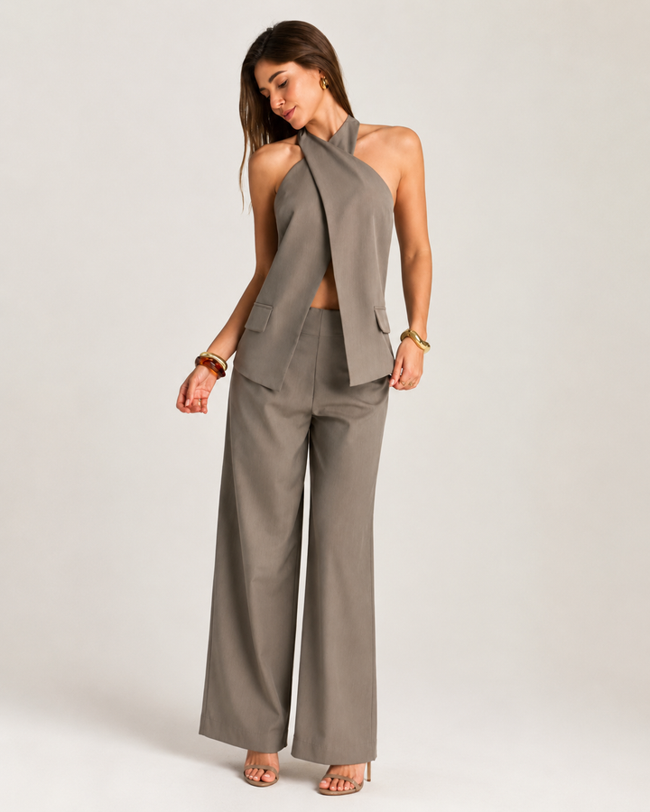 Anya Cross Front Waistcoat Top &amp; Trouser Co Ord Set