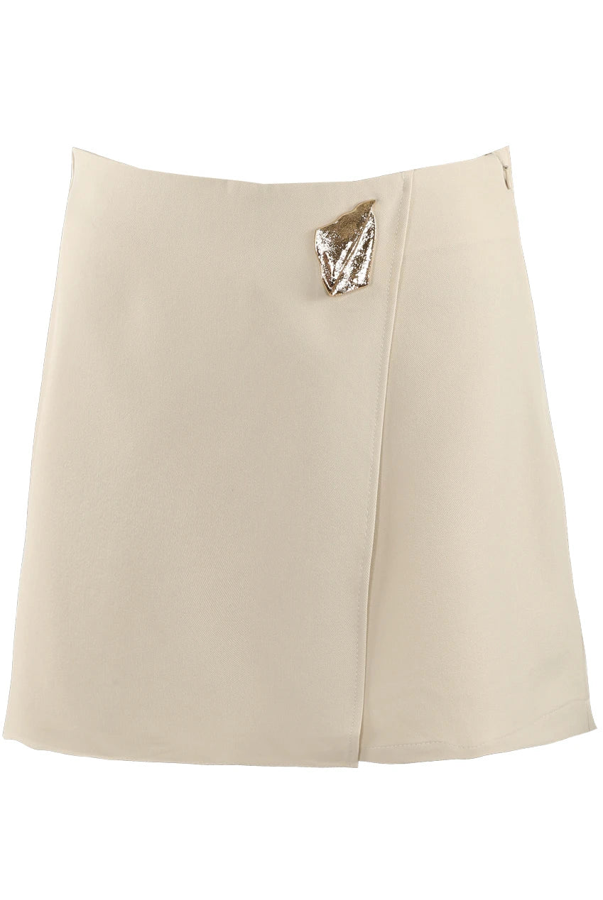 Sara Beige Wrap Skort With Embossed Buckle