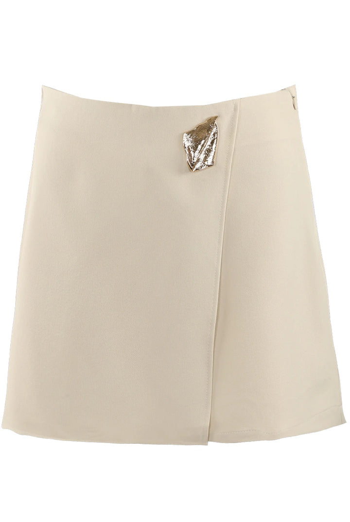 Sara Beige Wrap Skort With Embossed Buckle