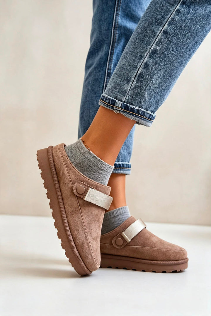 Esta Beige Fleece Lined Mule