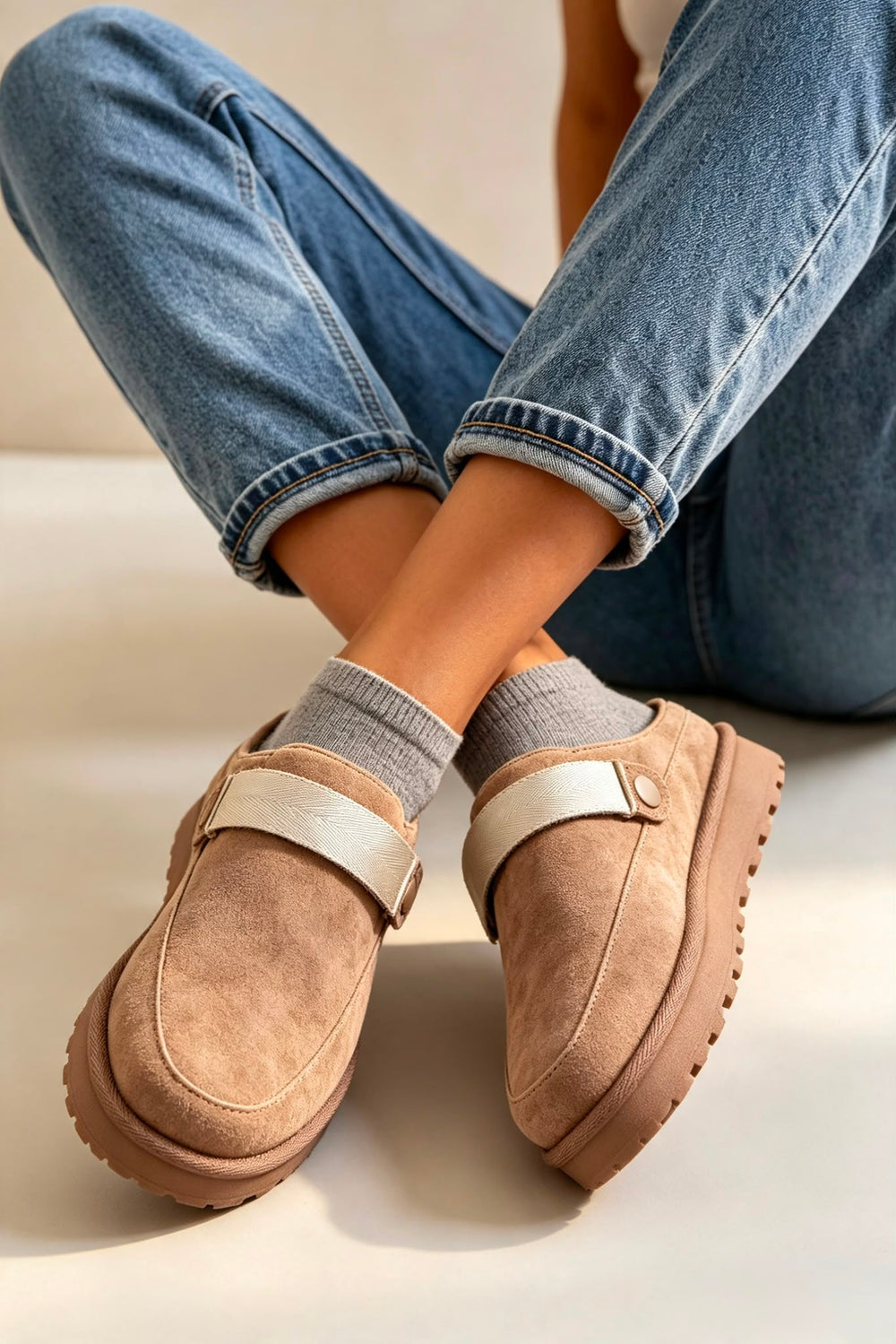 Esta Beige Fleece Lined Mule