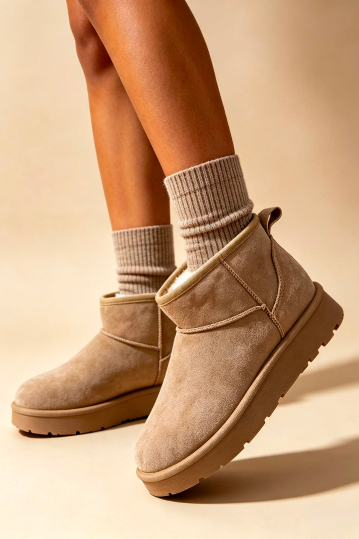 Coco Beige Ultra Mini Faux Suede Lined Boots