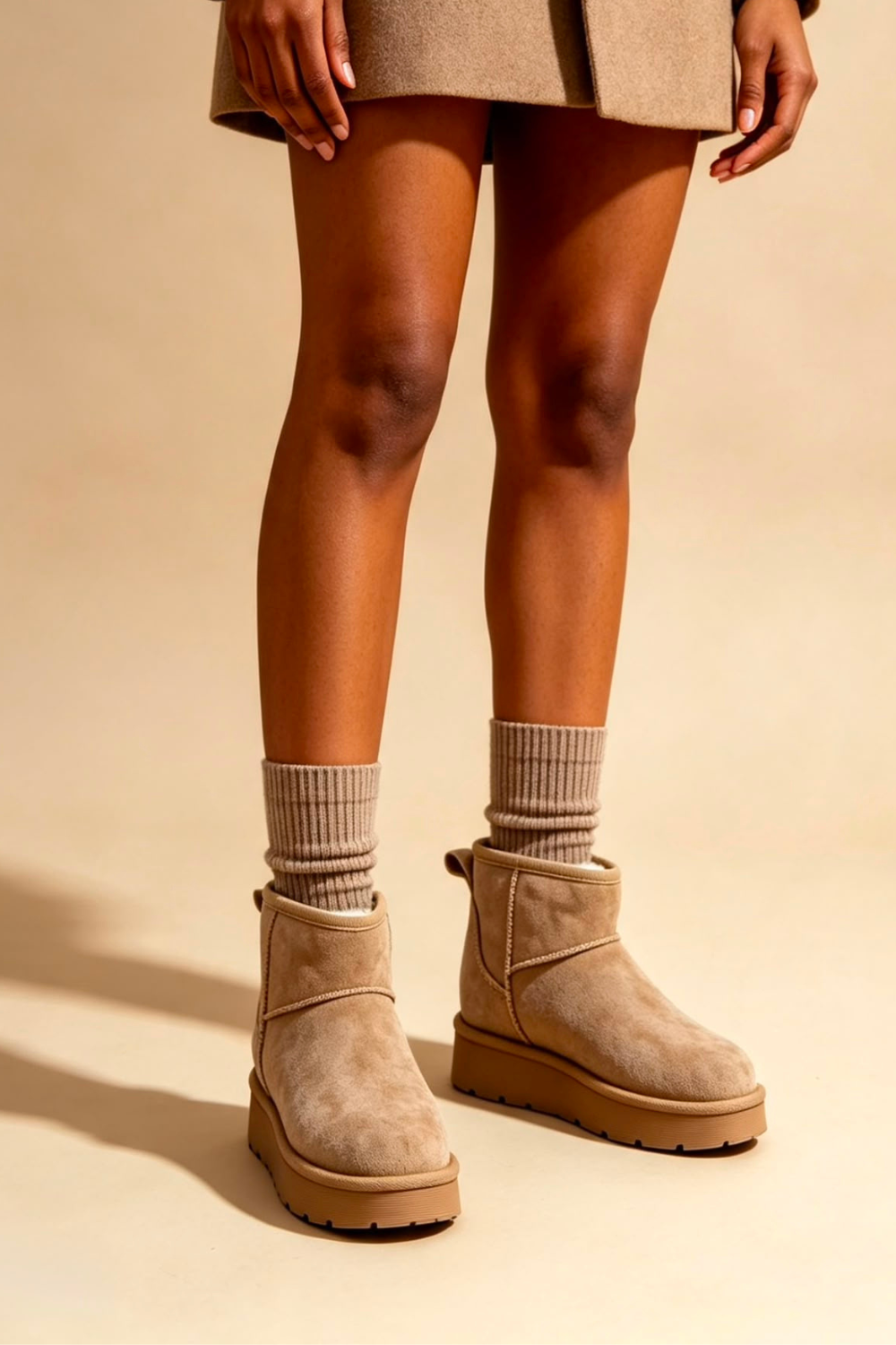 Coco Beige Ultra Mini Faux Suede Lined Boots
