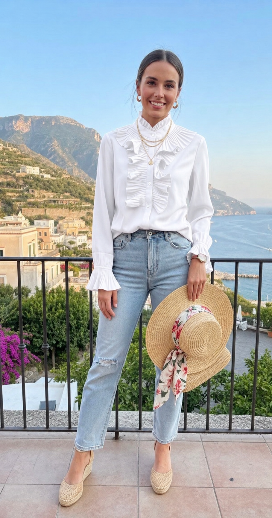 Ellie White Frill Front Blouse/Shirt
