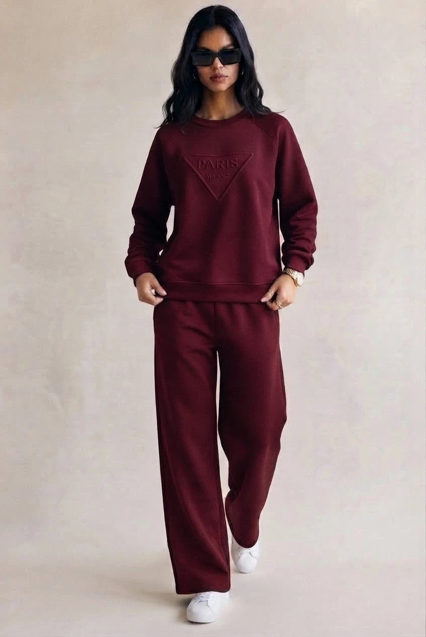 Paris Burgundy Sweater &amp; Jogger Trousers Co Ord