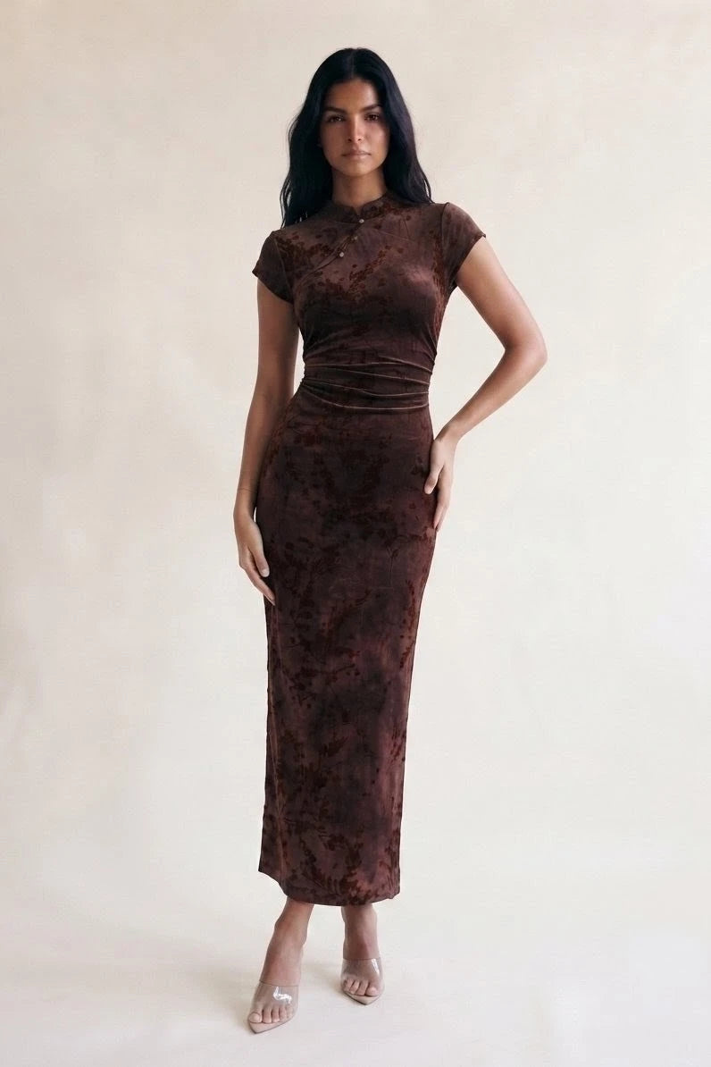 Ashleigh Chocolate Textured Floral Dress