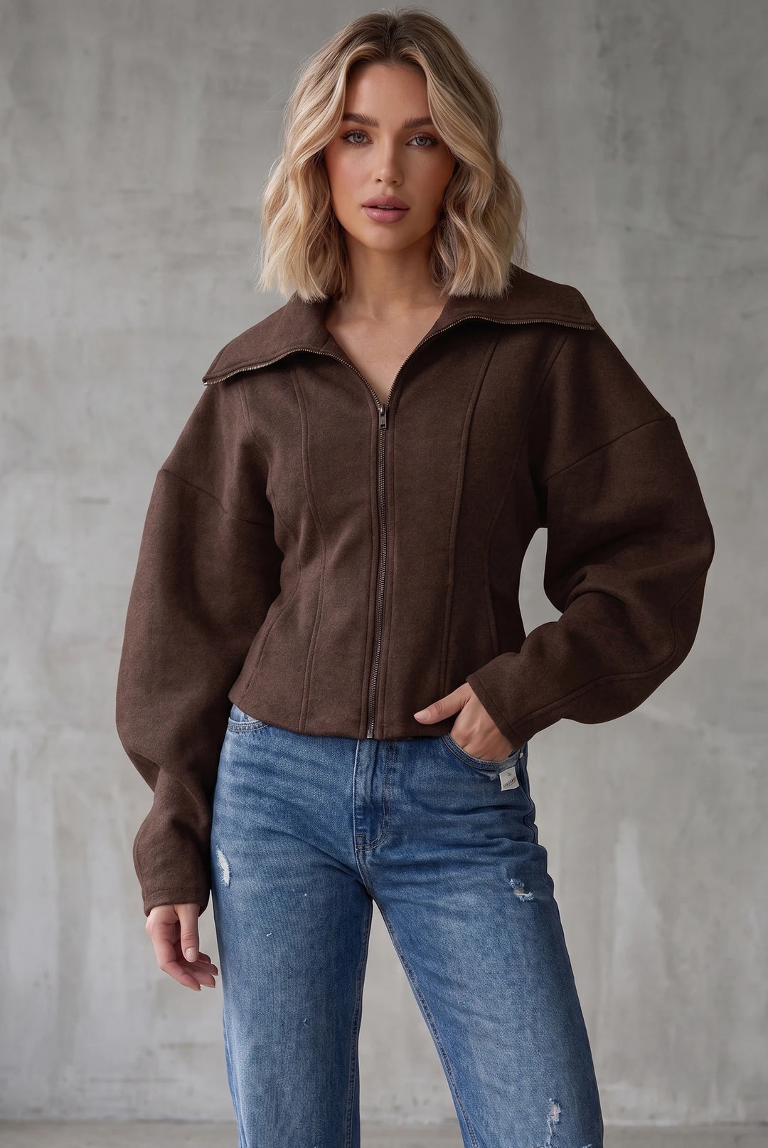 Eleanor Exaggerated Collar Chocolate Jacket