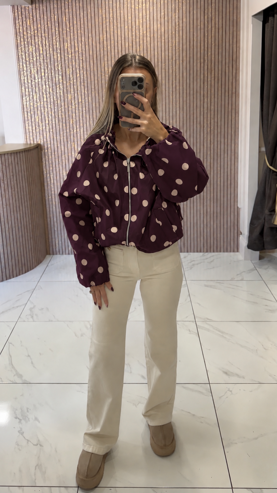 Darla Burgundy Polka Dot Lightweight Jacket