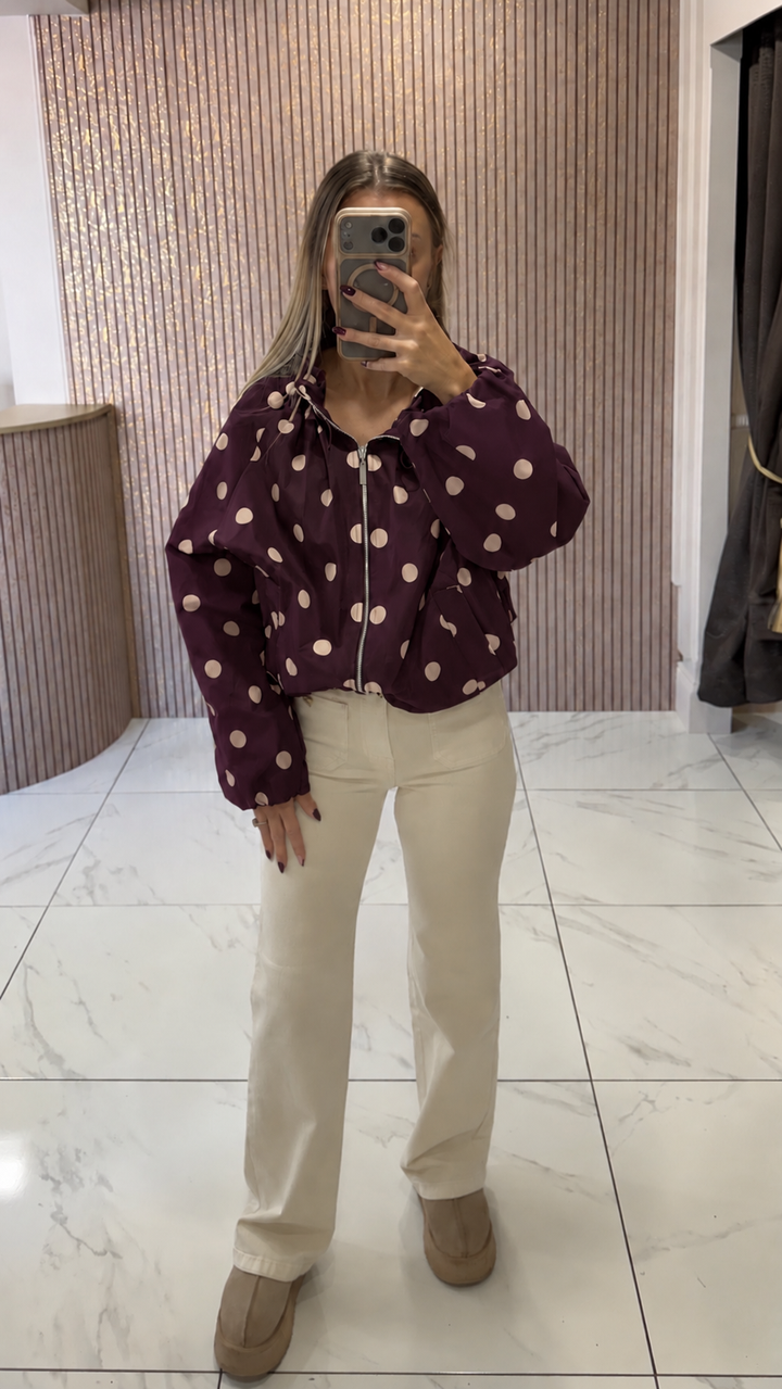 Darla Burgundy Polka Dot Lightweight Jacket