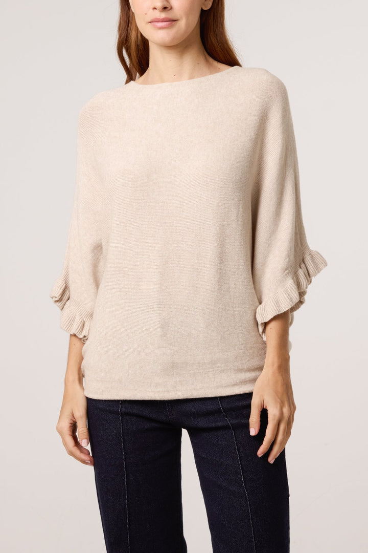 Ester Beige Ruffle Sleeve Knit Top/Jumper