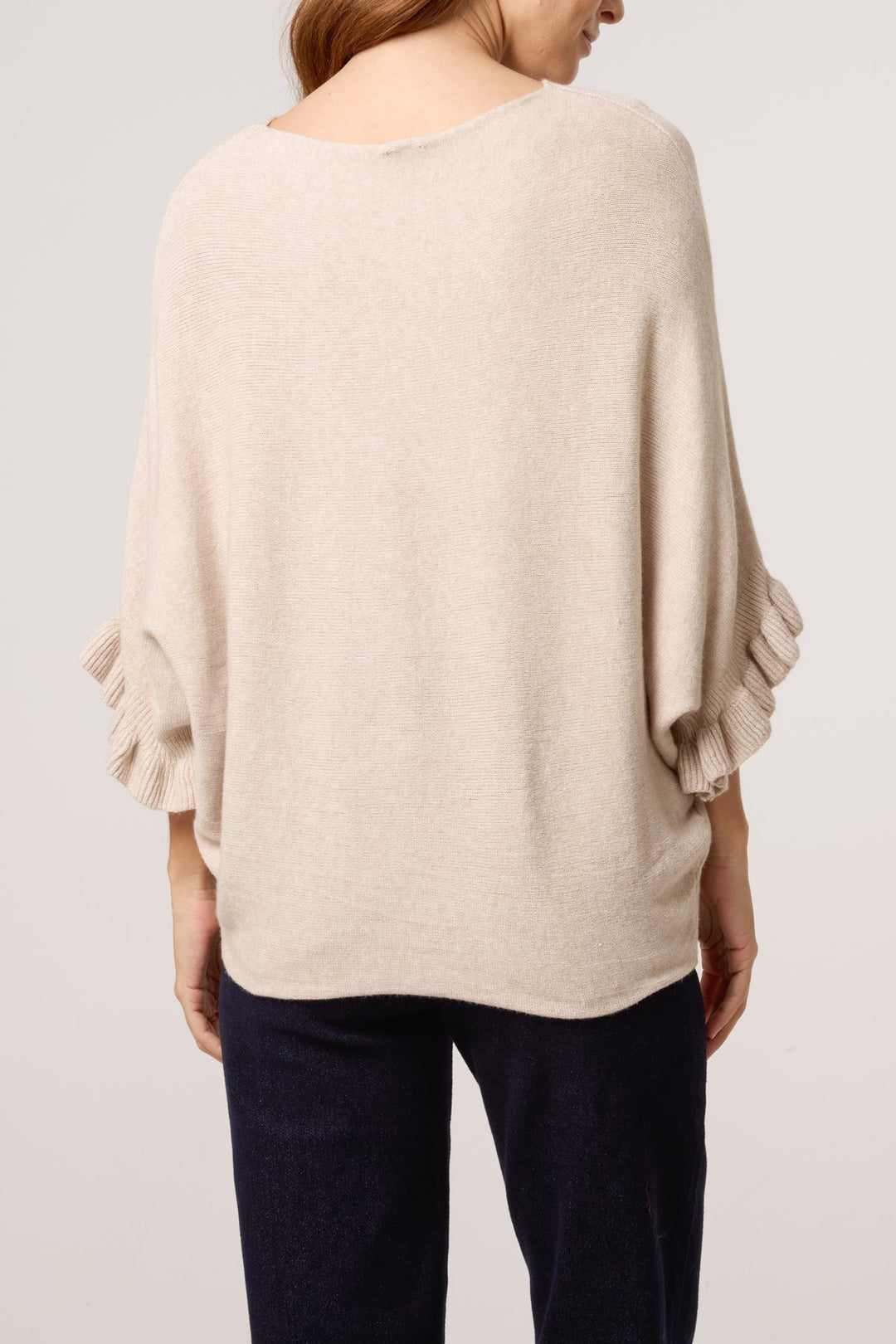 Ester Beige Ruffle Sleeve Knit Top/Jumper