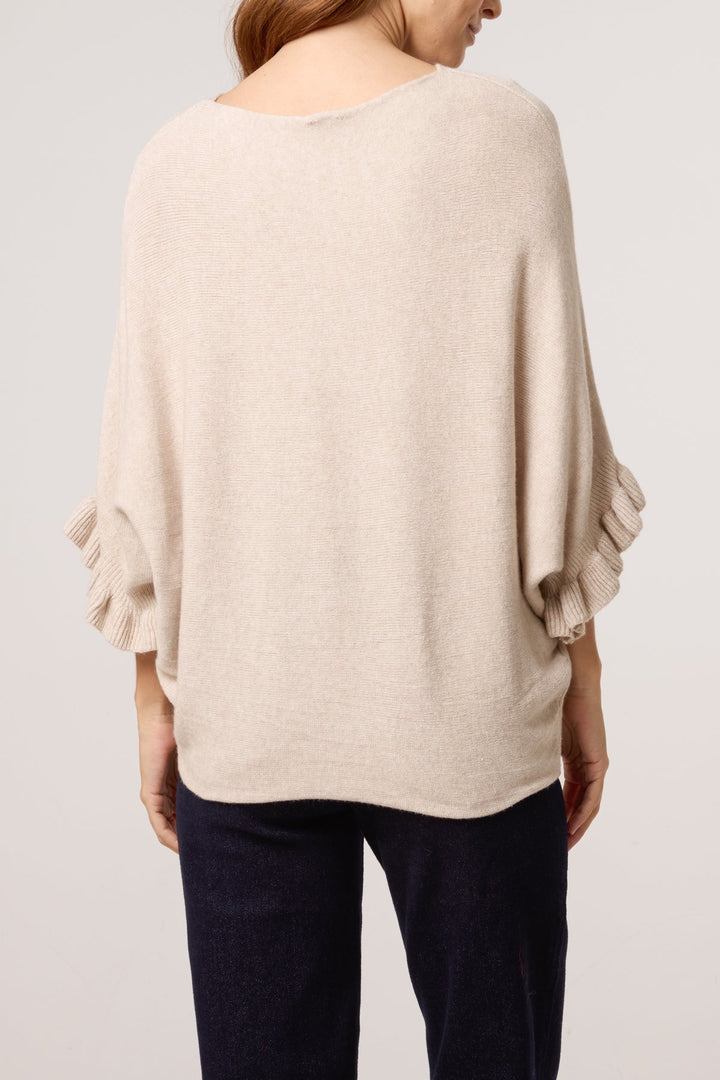 Ester Beige Ruffle Sleeve Knit Top/Jumper