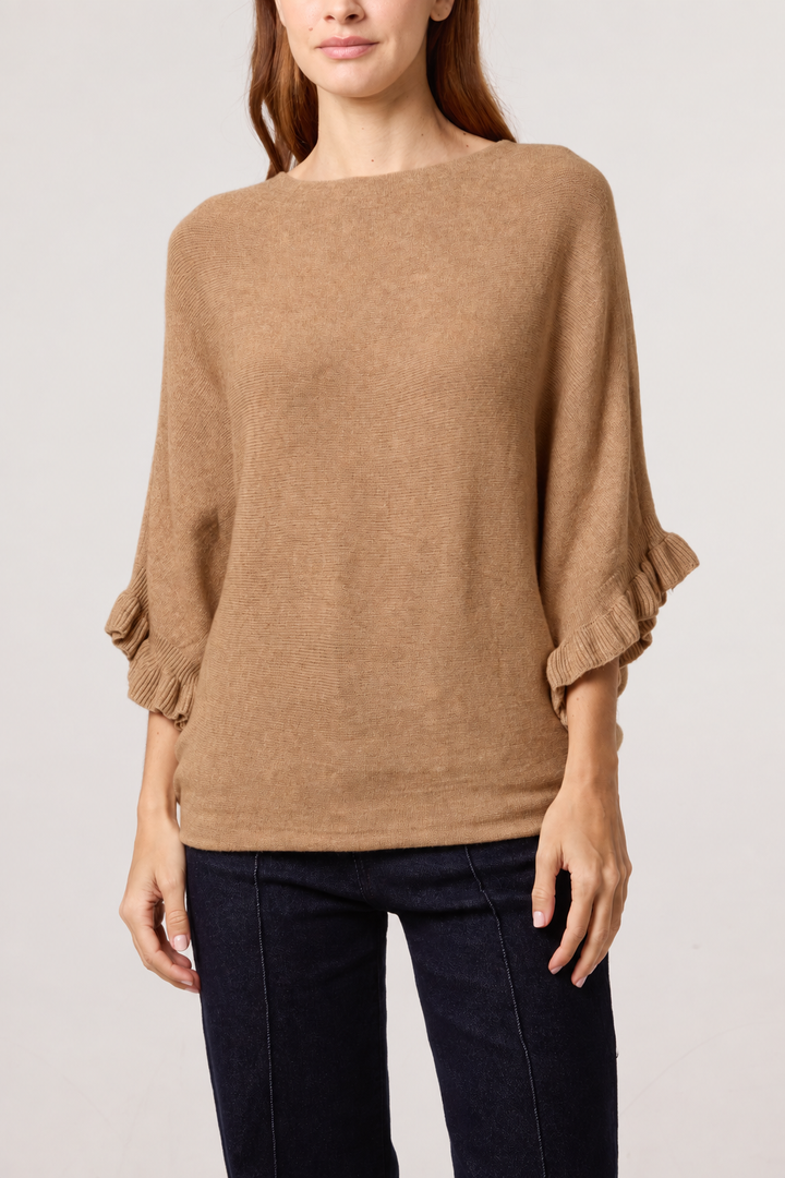 Ester Camel Ruffle Sleeve Knit Top/Jumper