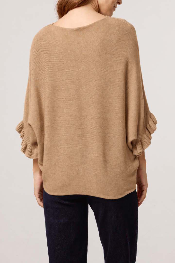 Ester Camel Ruffle Sleeve Knit Top/Jumper