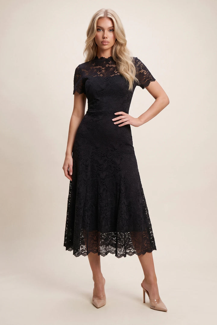 Willow Black Scallop Edge Lace Dress