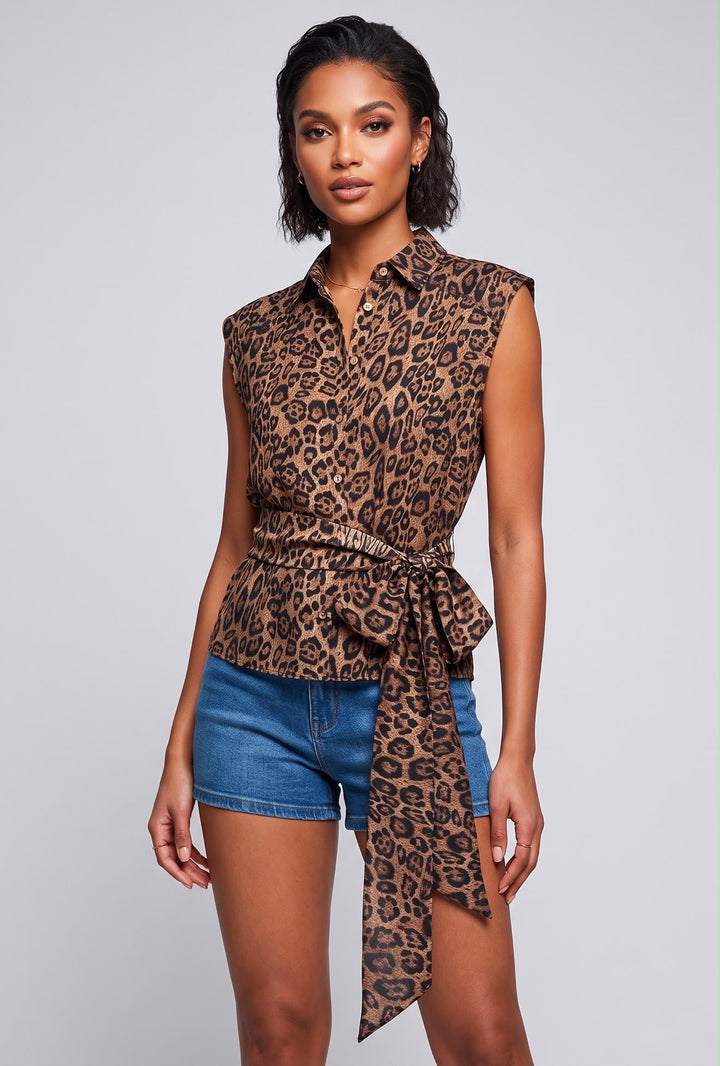 Fay Leopard Print Tie Waist Shirt/Blouse