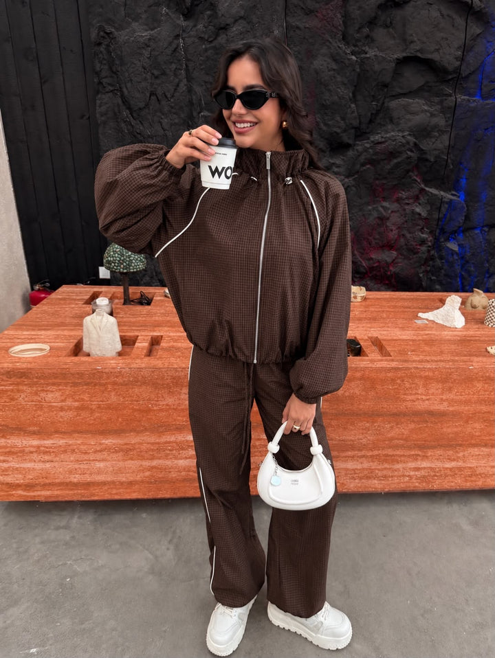 Mabel Chocolate Fine Check Co Ord/Tracksuit