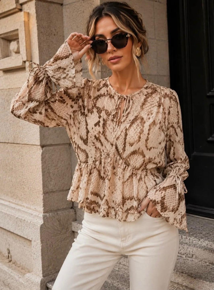 Nellie Beige Snake Print Blouse